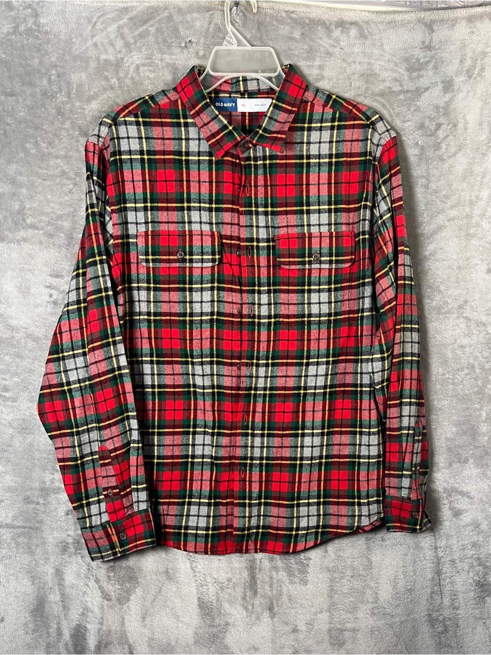 Old Navy Red Green Plaid Button-Down Shirt